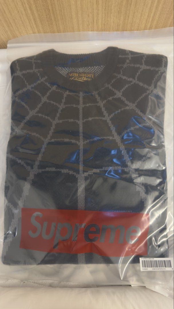 Supreme Vanson Leathers Spider-Man Sweater Black (Category: Tshirts & Polo Shirts ) located in Santa Rosa. Submitted by luijohnny (Listing ID 1441545179, Image 3). Description: Medium size. Bought from the Supreme store in Seoul. Can provide receipt for verification. Item is from Supreme SS26 - May 28 Drop.