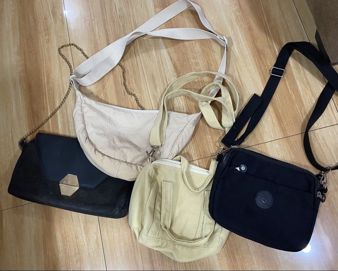 TAKE ALL 250 - Sling Bags (1 Kipling) (Category: Clutches) located in San Jose. Submitted by angel.on.earth (Listing ID 1441579497, Image 1). Description: Left to right: Chain sling bag (need wash) Dumpling bag (no zipper) Corduroy bag (NO ISSUES) Kipling (not OG, NO ISSUES).