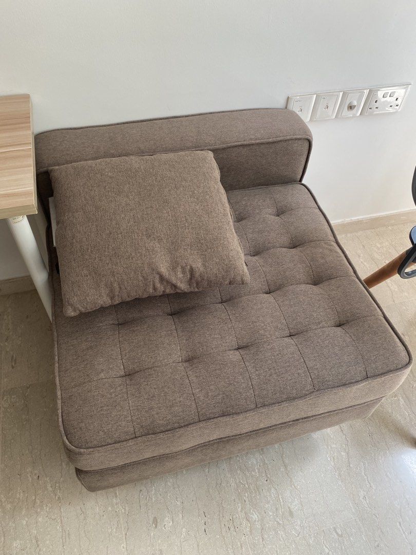 Tufted Fabric Sofa and Ottoman Set (Category: Sofas) located in Singapore. Submitted by marvelor (Listing ID 1441487347, Image 3). Description: Clearing to finance family plan. Open to negotiate but be reasonable. No fuzzy or low baller. Pick up only at buyer expense. From 15 June onwards (in the afternoon). Deal only at the place, postal code 596182 - Comfortable tufted fabric sofa - Matching ottoman (can be used as footrest or extra seat) - Neu