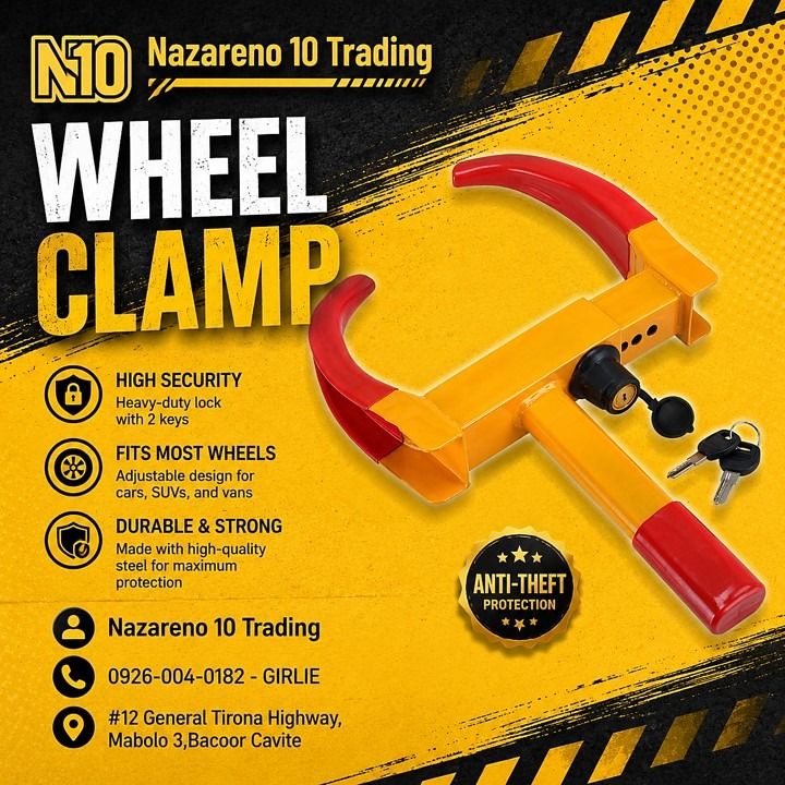 universal wheel clamp motor and car clamp (Category: Everything Else Others) located in Las Pinas. Submitted by itsmegelai.ram (Listing ID 1441426110, Image 1). Description: WHEEL CLAMP MOTOR CLAMP CAR CLAMP WE ALSO HAVE > WHEEL MEASURE > WHEEL CHOCK > METAL SCANNER * * * WE OFFER DISCOUNT IN BULK ORDER * * * Pin Location: Nazareno 10 Trading #12 General Tirona HIGHWAY Mabolo 3 Bacoor Cavite CONTACT PERSON: Look for GIRLIE 0926 004 0182.