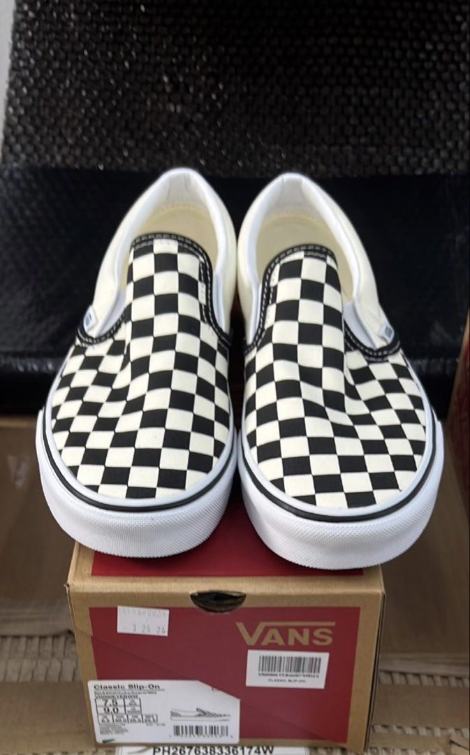 VANS Classic Slip-On CheckBoard (Unisex) (Category: Sneakers) located in Quezon City. Submitted by tchotchkie (Listing ID 1441579739, Image 1). Description: ORIGINAL VANS SLIP-ON BALCK & WHITE CHECKBOARD SIZE: 7.5M / 9W / 25CM (Unisex) PRICE: 2,800 Bought from Shoe Salon Philippines (Shoppe Mall) RFS: Wrong Size Disclaimer: Vans sticker and Paper bag not included. MOP: Gcash, Maya, BPI, BDO 📍Muñoz, Quezon City 🛵 Delivery fee c/o buyer 📦 LBC fo