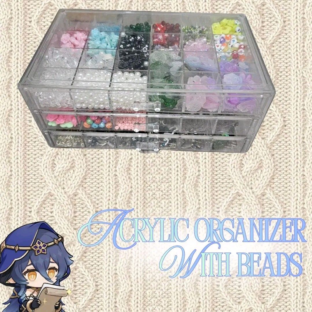 VARIOUS Assorted Beads & Jewelry Making Kit with Organizers (Category: Craft Supplies & Tools) located in Manila. Submitted by painlxd (Listing ID 1441566795, Image 1). Description: VARIOUS Assorted Beads & Jewelry Making Kit with Organizers SP: 800 PHP (Negotiable) ˚⟡˖ ࣪ Assorted sizes condition: well-loved but fully functional flaws: some scratches on the main organizer and a small crack on the travel kit notes: a starter pack for hobbyists; in