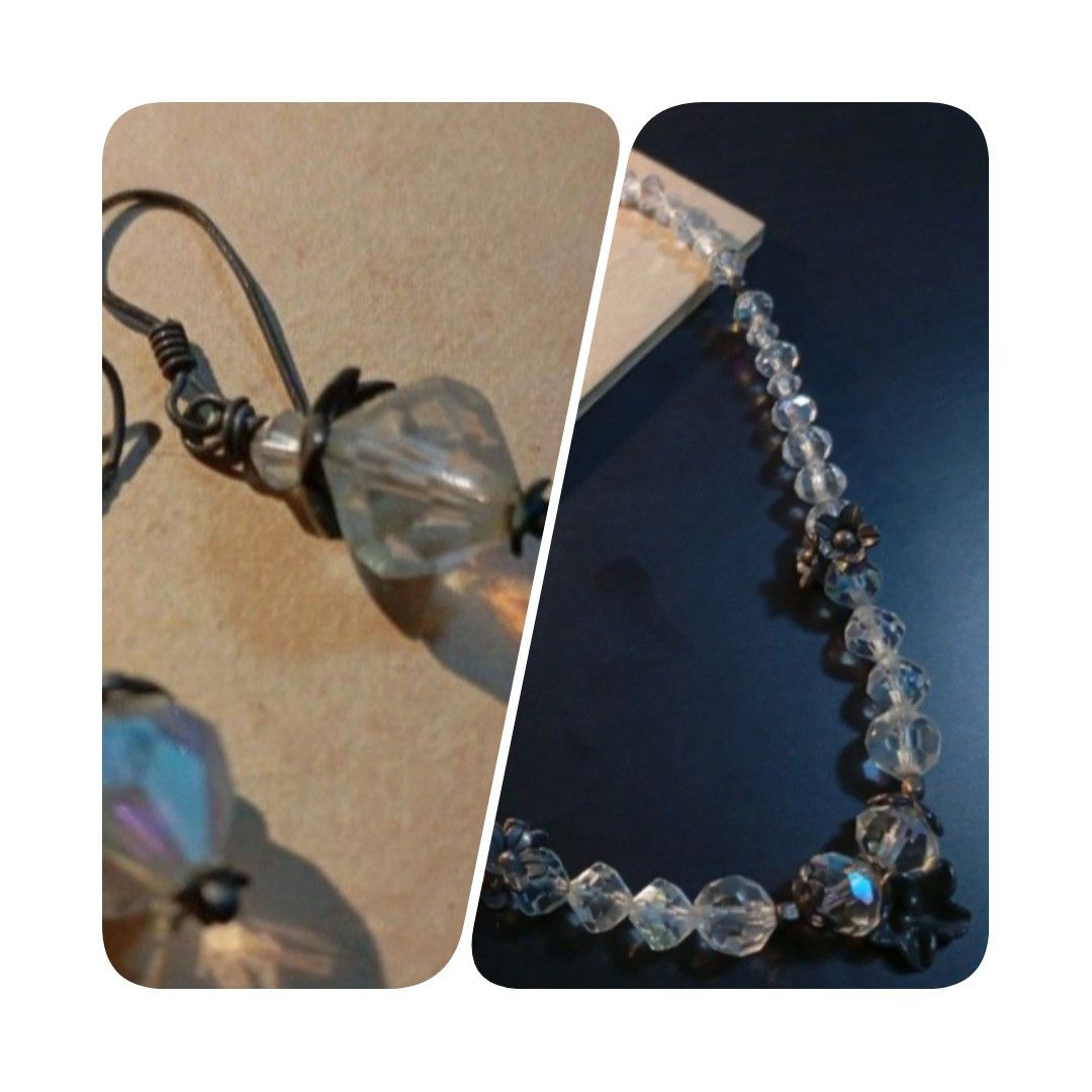 VINTAGE CRYSTAL NECKLACE & EARRINGS (2 pc set) (Category: Necklaces) located in Makati City. Submitted by fr_lll (Listing ID 1441579964, Image 1). Description: VINTAGE CRYSTAL NECKLACE & EARRINGS (2 pc set/ over 50 yes old) In very good condition as seen in photos. Note: Discoloration of silver elements due to age. Selling for Php 2,595 only Delivery via Grab Express, Lalamove. SF for the account of the buyer. Item will be marked sold / reserved 
