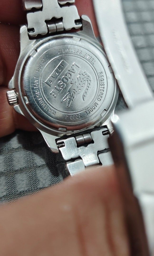 Vintage lacoste Swiss Made (Category: Women's Watches) located in Cebu City. Submitted by aceoftime (Listing ID 1441562347, Image 3). Description: Pre-owned In good working condition Ref: 3000J Precise swiss quartz movt w/ date display All in stainless steel case & bracelet Watch only Our Guarantee: 💯 Authentic All watches are checked by our experienced tech to ensure good functionality Please manage your expectations since these are preloved wa