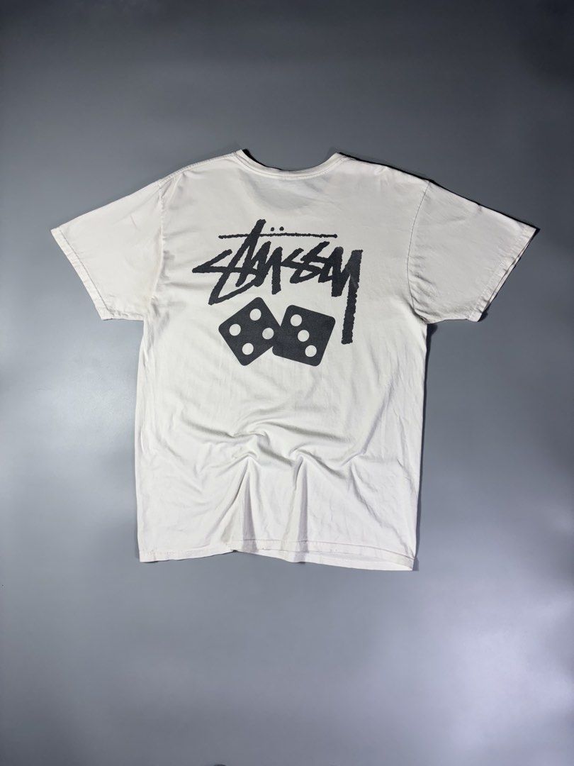 Vintage Stussy Dice Tee White (Category: Tshirts & Polo Shirts ) located in Manila. Submitted by thrift_tees_ph (Listing ID 1441551164, Image 1). Description: Vintage Stussy Dice Tee White (Authentic) - Size: Large (measurements in inches) W - 22.5 L - 31 Condition: Very Good Flaw/s: minor light stain + shipping fee Location: Manila (Near UST).