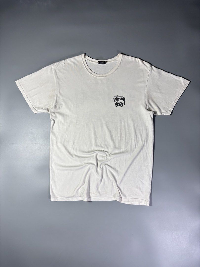 Vintage Stussy Dice Tee White (Category: Tshirts & Polo Shirts ) located in Manila. Submitted by thrift_tees_ph (Listing ID 1441551164, Image 2). Description: Vintage Stussy Dice Tee White (Authentic) - Size: Large (measurements in inches) W - 22.5 L - 31 Condition: Very Good Flaw/s: minor light stain + shipping fee Location: Manila (Near UST).