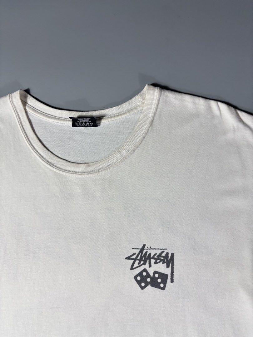 Vintage Stussy Dice Tee White (Category: Tshirts & Polo Shirts ) located in Manila. Submitted by thrift_tees_ph (Listing ID 1441551164, Image 3). Description: Vintage Stussy Dice Tee White (Authentic) - Size: Large (measurements in inches) W - 22.5 L - 31 Condition: Very Good Flaw/s: minor light stain + shipping fee Location: Manila (Near UST).