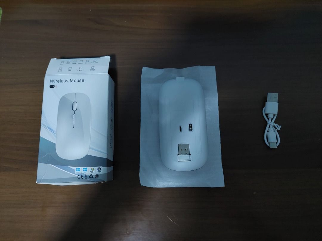 White Wireless Mouse with USB Charging Cable (White Colour)471392639413145602