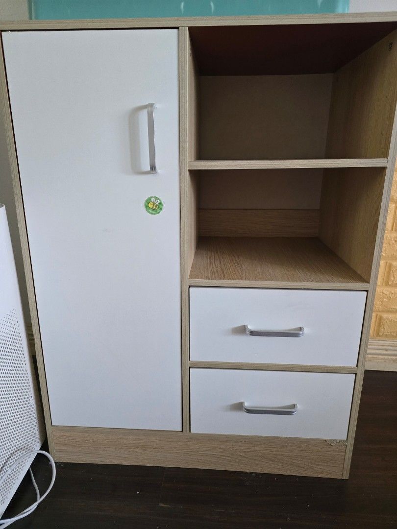 Wooden Minimalist Cabinet (Category: Shelves, Cabinets & Racks) located in Quezon City. Submitted by lorenandi (Listing ID 1441474623, Image 1). Description: Minimalist cabinet for kitchen, living room, bedroom, or anywhere in the house. Dimensions (HWD): 80 x 60 x 35cm .