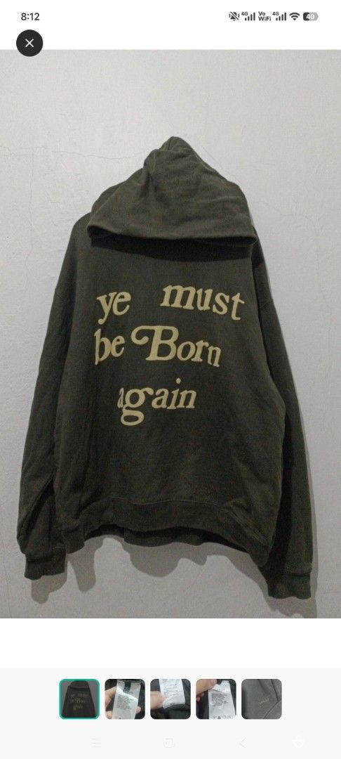 Yeezy 'Ye Must Be Born Again' Hoodie Size L (Category: Coats, Jackets and Outerwear) located in Taytay. Submitted by PrelovedCollections (Listing ID 1441378975, Image 1). Description: -Ye must be born again - Made in USA - 100% cotton - Tagged size L - Ideal for casual wear -28x27 boxy fit.