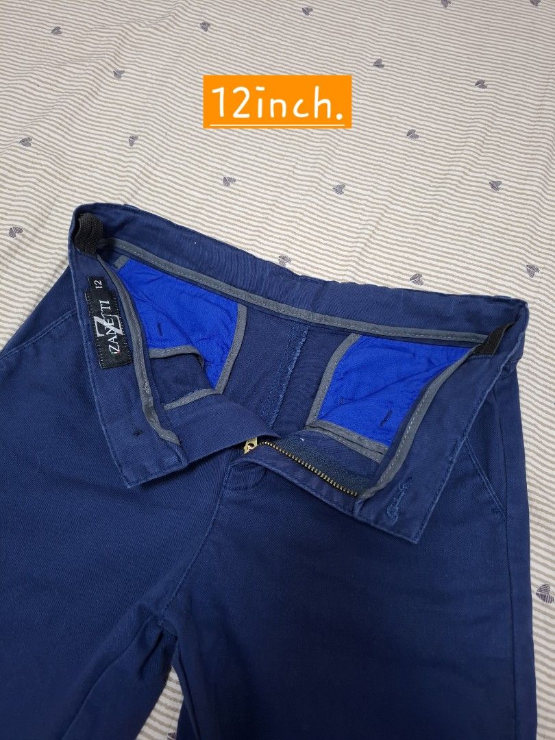 Zanetti Blue Chino Pants Size 12 (Category: Babies & Kids Fashion) located in Quezon City. Submitted by dadiferds (Listing ID 1441459766, Image 2). Description: preloved. - Brand: Zanetti - Color: Blue - Style: Chino Pants - Waist: 12 inches - Length: 33 inches - Closure: Button and zip - Pockets: Two back pockets with buttons - Ideal for: Casual wear.