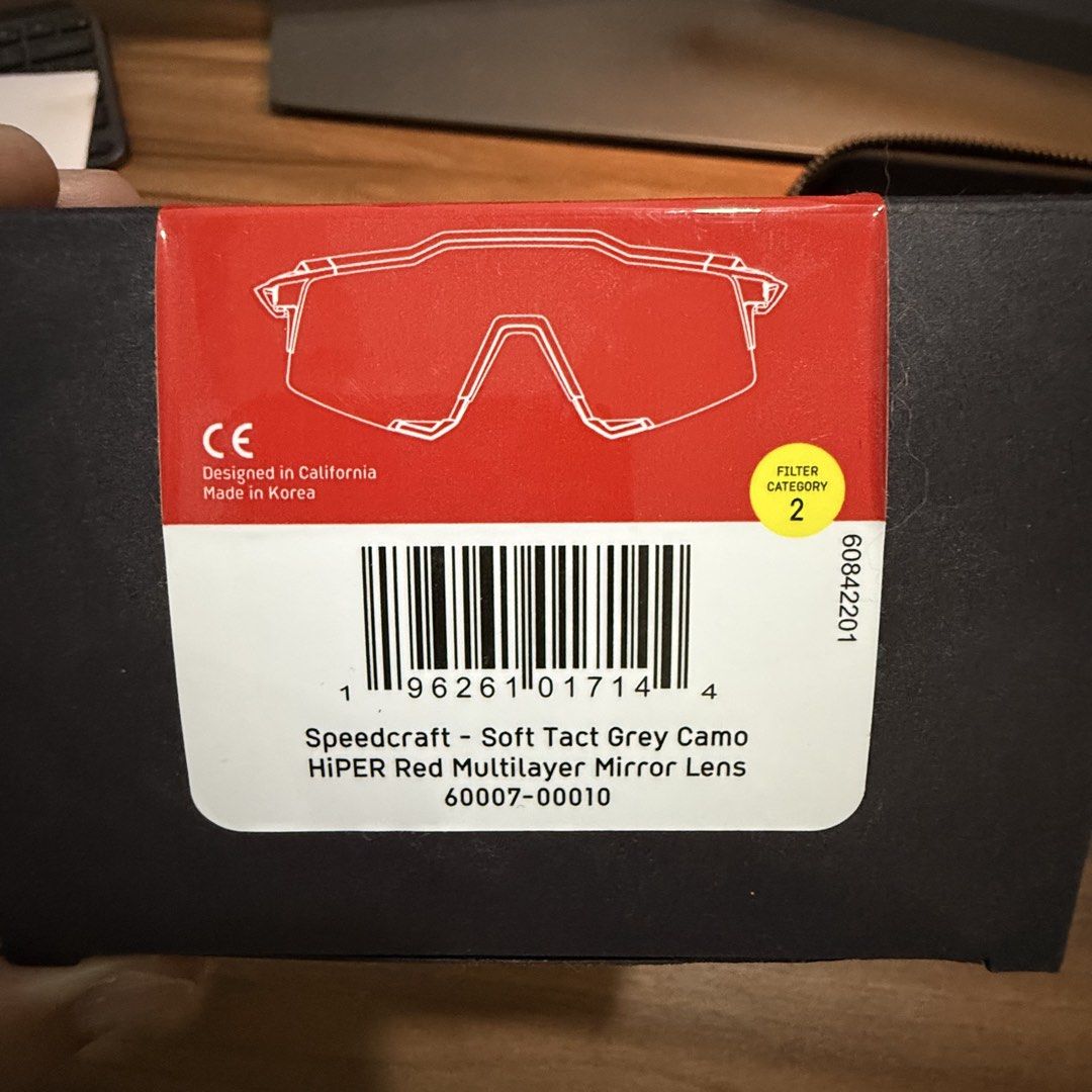 100% Speedcraft Soft Tact Grey Camo Sunglasses (Category: Sunglasses & Eyewear) located in Singapore. Submitted by maverick1000 (Listing ID 1444932386, Image 2). Description: - 100% Speedcraft Sunglasses - Soft Tact Grey Camo Frame - HiPER Red Multilayer Mirror Lens - Includes Original Hard Case & Box - Ideal for Cycling & Outdoor Sports - Authentic/Real, not fake one. .