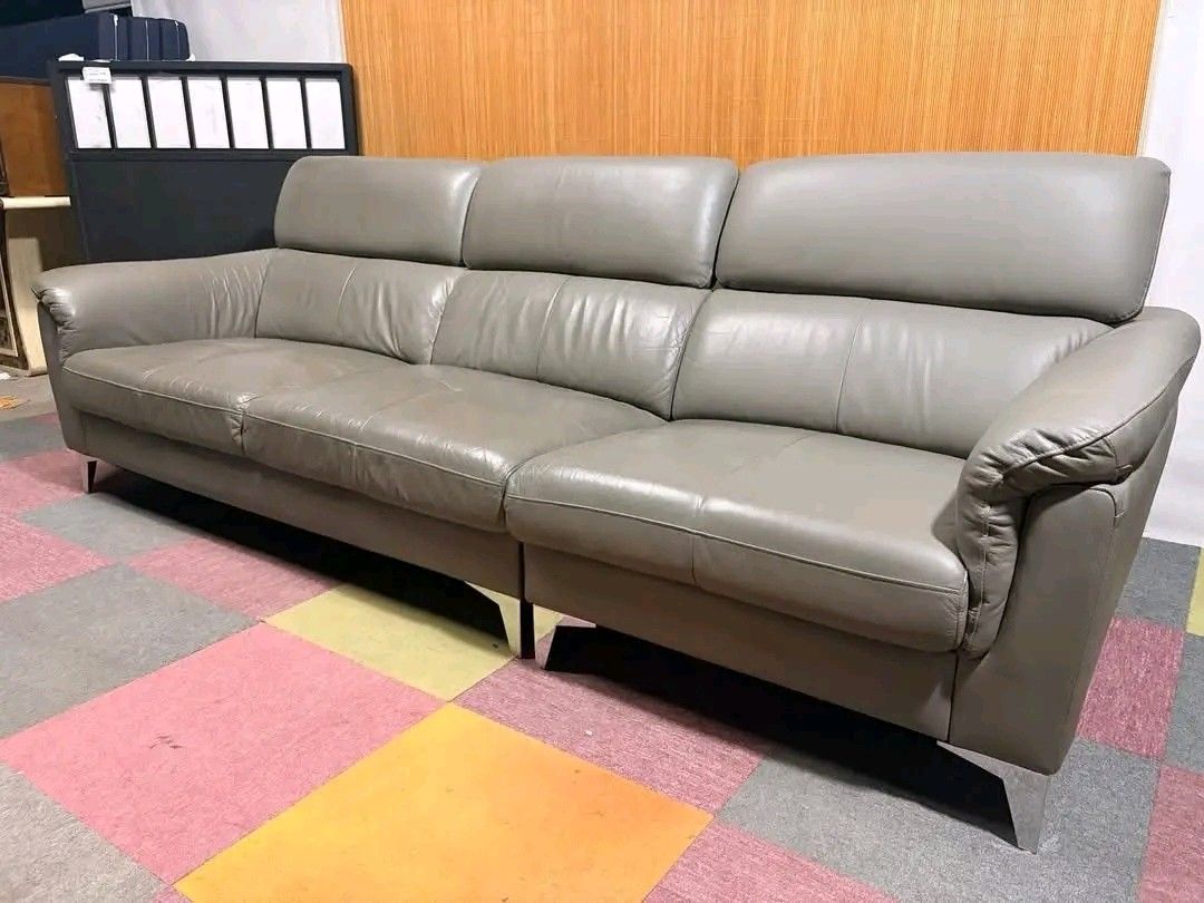 3-Seater Grey Leather Sofa with Adjustable Headrests (Category: Sofas) located in Manila. Submitted by eloizavill76462 (Listing ID 1444884524, Image 3). Description: MI CASA Modern BIG!!! Leather Sofa Thick GENUINE LEATHER!!! NO ISSUES!!! SUPER SOFT & COMFY!!! NAPAKAGANDA!!! RECLINABLE HEADREST!!! MODULAR!!ANGGANDA!!! YAYAMANIN!!! * 98L x 40W x 16H seat height inches Sandalan height 29 to 36 inches In VERY good condition .