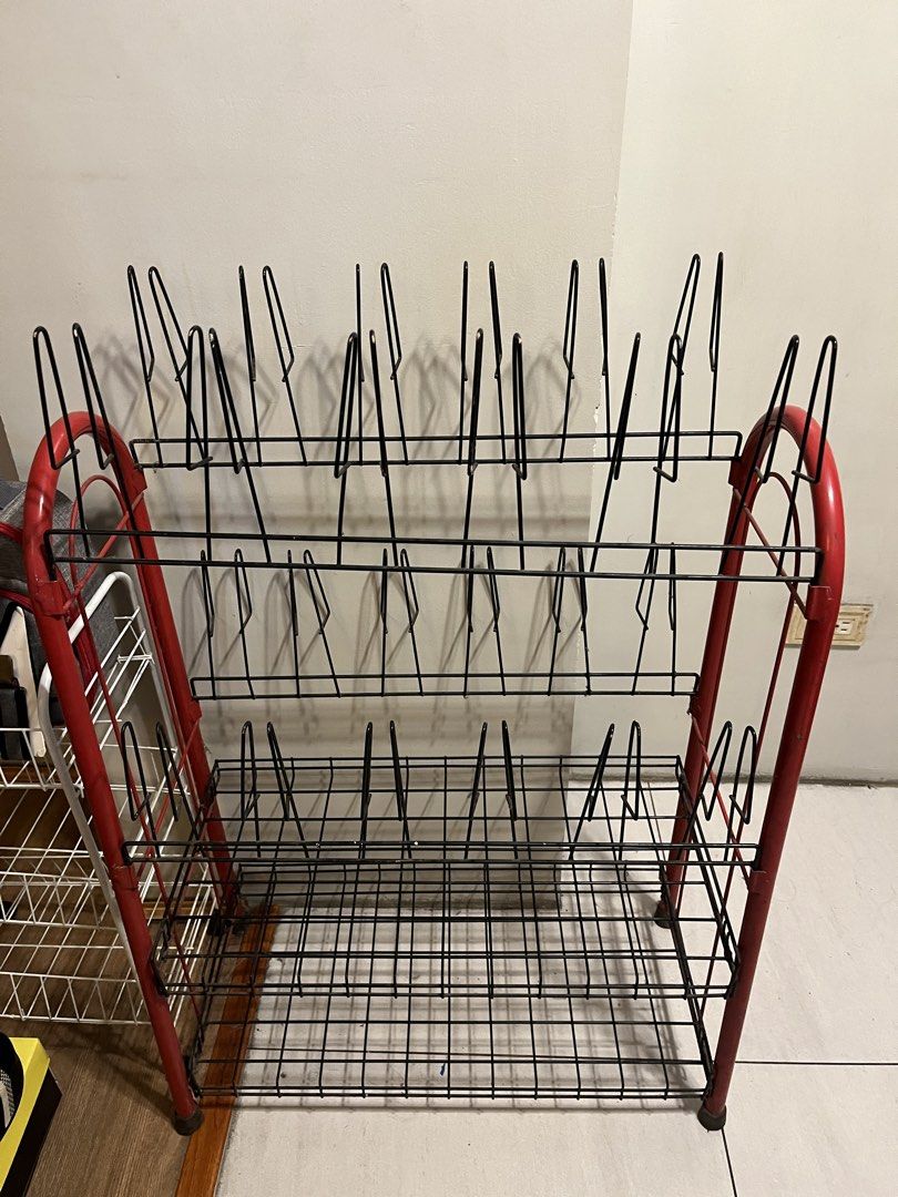 4-Tier Red & Black Metal Shoe Rack (Category: Shelves, Cabinets & Racks) located in Pasig City. Submitted by samotsari (Listing ID 1444981051, Image 1). Description: - Red & black metal show each with black wire -.