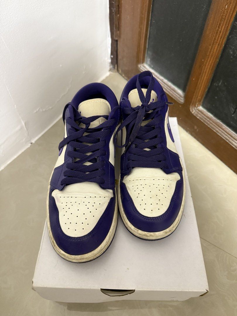Air Jordan 1 Low Purple White (Category: Sneakers) located in Pasay City. Submitted by cmlltrsh (Listing ID 1444901177, Image 2). Description: - Authentic Air Jordan 1 Low sneakers - Classic purple and white colorway - Includes original box (moneyback if proven fake) - Need lang linisin - US 8.5.