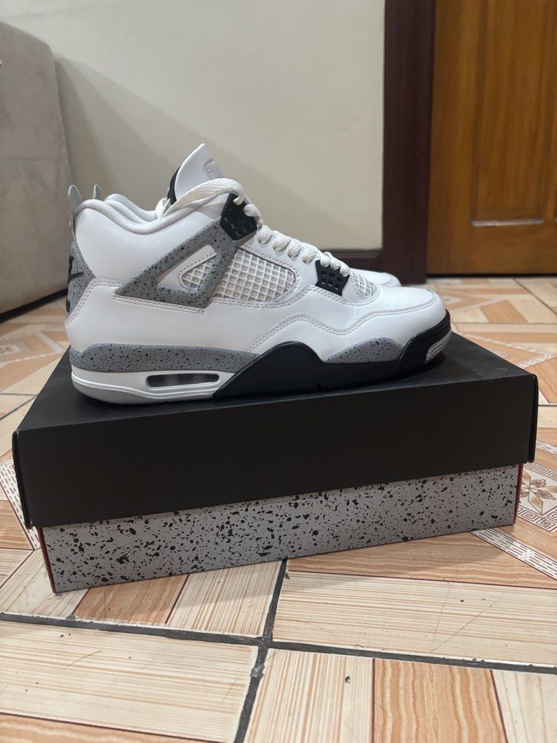 Air Jordan 4 Retro 'White Cement' (Category: Sneakers) located in Caloocan City. Submitted by ladiachrist48464 (Listing ID 1445032051, Image 2). Description: Selling my Jordan 4 White Cement. ✅ Worn once only ✅ Excellent condition ✅ Clean inside and out ✅ 100% legit (with proof of purchase) ✅ Includes original box Size: US10.5 📍Manila/QC 🚚 Shipping via Lalamove at buyer’s expense..
