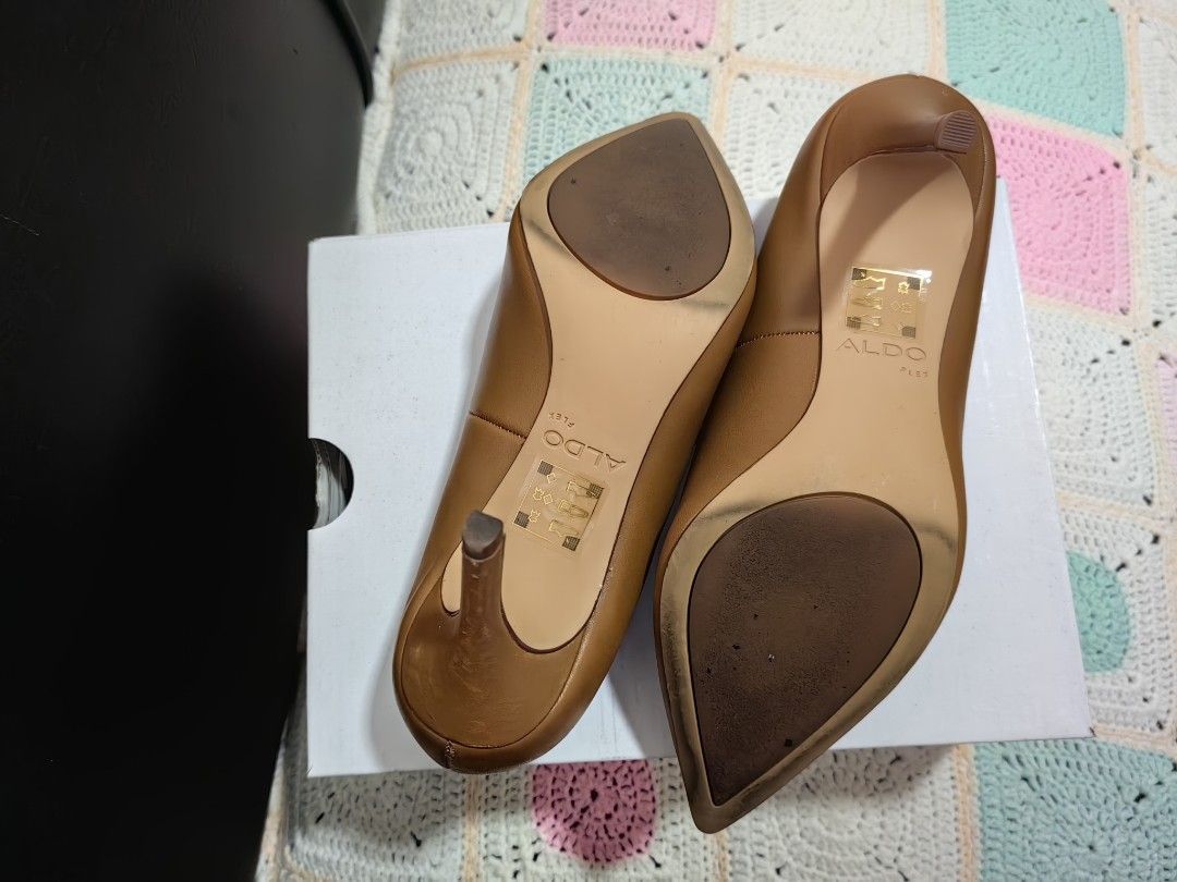 ALDO Brown Leather Pointed Toe Stiletto Heels (Category: Heels) located in Pasay City. Submitted by meimeitoot (Listing ID 1444870776, Image 1). Description: - Brand: ALDO - Color: Medium Brown - Material: Leather - Style: Pointed toe heels with stiletto heel - Inclusions: Original box and dust bag - Features: Classic, versatile design.