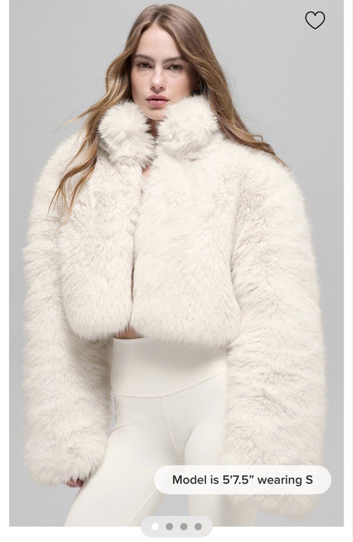 Alo Opulent Faux Fur Cropped Jacket - Ivory (Category: Coats, Jackets and Outerwear) located in Singapore. Submitted by jojo0257 (Listing ID 1444964508, Image 1). Description: - Super soft faux fur - Cropped, boxy fit - Hook-and-eye closure - Color: Ivory - Available size: XS - Worn once only ! - Retail Price: $345.