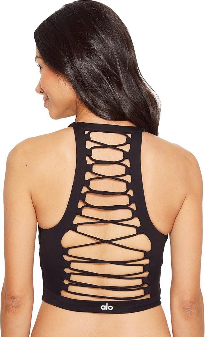Alo Yoga Black Lace-Up Back Sports Bra (Category: Activewear) located in Bayombong. Submitted by birkensaddiction (Listing ID 1444861669, Image 1). Description: - Black Alo Yoga sports bra - Size: S - Features a cool lace-up detail on the back - High neckline for excellent support - Versatile: great for workouts or layering - Made in Vietnam.