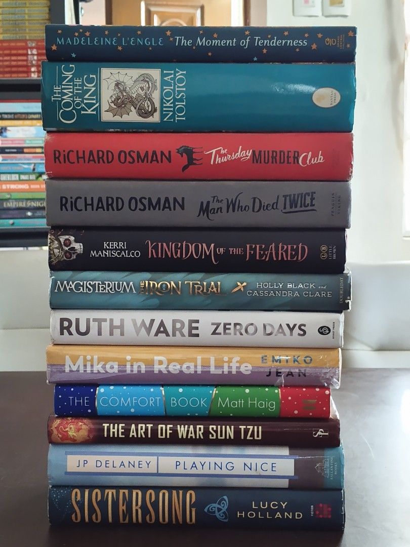best selling hardbound books part 2 (Category: Storybooks) located in Imus. Submitted by jeorgelind13720 (Listing ID 1445036565, Image 2). Description: best selling hardbound books part 2 ₱350 the moment of tenderness madeleine lengle bnew ₱300 the coming of the king nikolai tolstoy preloved ₱250 the thursday murder club richard osman preloved ₱200 the man who died twice richard osman (no dj) preloves ₱380 kingdom of the feared kerri maniscalco b