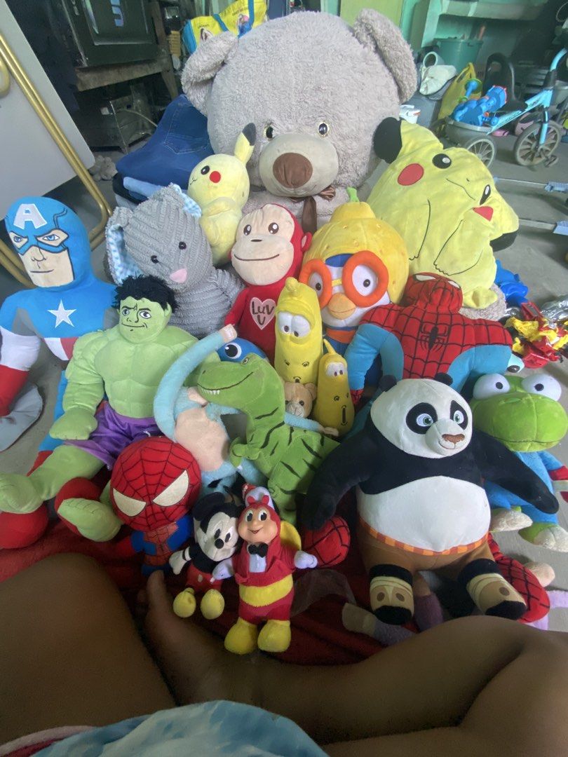 Assorted Plush Toys - Pikachu, Spiderman, Panda, and more! (Category: Plushies & Soft Toys) located in Iloilo. Submitted by aleyssator65928 (Listing ID 1444869851, Image 2). Description: - Assorted plush toys available - Characters include: Pikachu, Spiderman, Captain America, Hulk, Jollibee, Mickey Mouse - Also available: - Perfect for children and collectors - Some plush toys are large in size - Bundle deal offered for Take all.