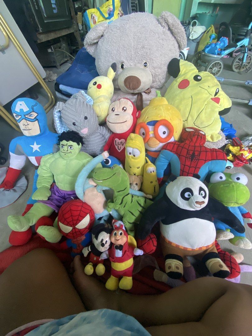 Assorted Plush Toys - Pikachu, Spiderman, Panda, and more! (Category: Plushies & Soft Toys) located in Iloilo. Submitted by aleyssator65928 (Listing ID 1444869851, Image 1). Description: - Assorted plush toys available - Characters include: Pikachu, Spiderman, Captain America, Hulk, Jollibee, Mickey Mouse - Also available: - Perfect for children and collectors - Some plush toys are large in size - Bundle deal offered for Take all.