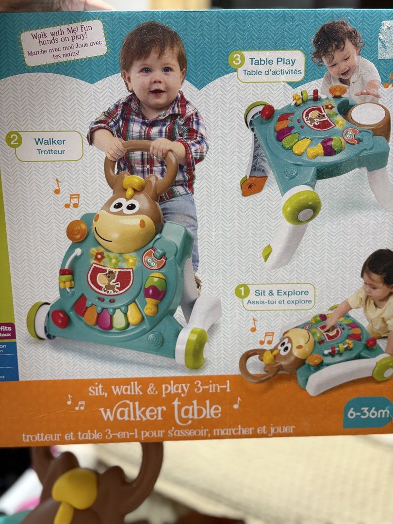 Baby 3-in-1 Sit, Walk & Play Walker Table (Category: Infant Playtime) located in Baguio. Submitted by quickphoenix.aa186ep (Listing ID 1444964108, Image 2). Description: - 3-in-1 Fun: Walker, activity table, and sit-to-stand walker. - Age Range: Perfect for babies 6 to 36 months old. - Interactive Play: Features engaging toys and music to entertain and stimulate. - Skill Development: Aids in developing motor skills and encourages learning. - Vers