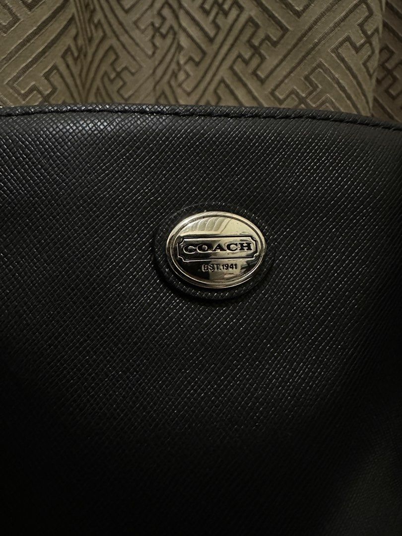 Black Coach Peyton Cora Domed Satchel (Category: Luxury Bags & Wallets) located in Las Pinas. Submitted by bagsbyshai (Listing ID 1444915700, Image 2). Description: black Coach Peyton Cora Domed Satchel made of Saffiano leather featuring a contrasting cream leather luggage tag.