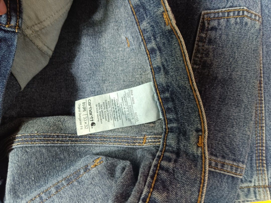 Carhartt Double Knee Work Jeans 33x32 (Category: Jeans) located in Calapan. Submitted by ideals_06 (Listing ID 1444908746, Image 3). Description: - Brand: Carhartt - Style: Double Knee Work Jeans - Color: Classic Blue Denim - Size: 33 Waist, 32 Inseam - Features: Durable, built to last, multiple pockets - Ideal for: Work or casual wear - Condition: Ready for a new owner.