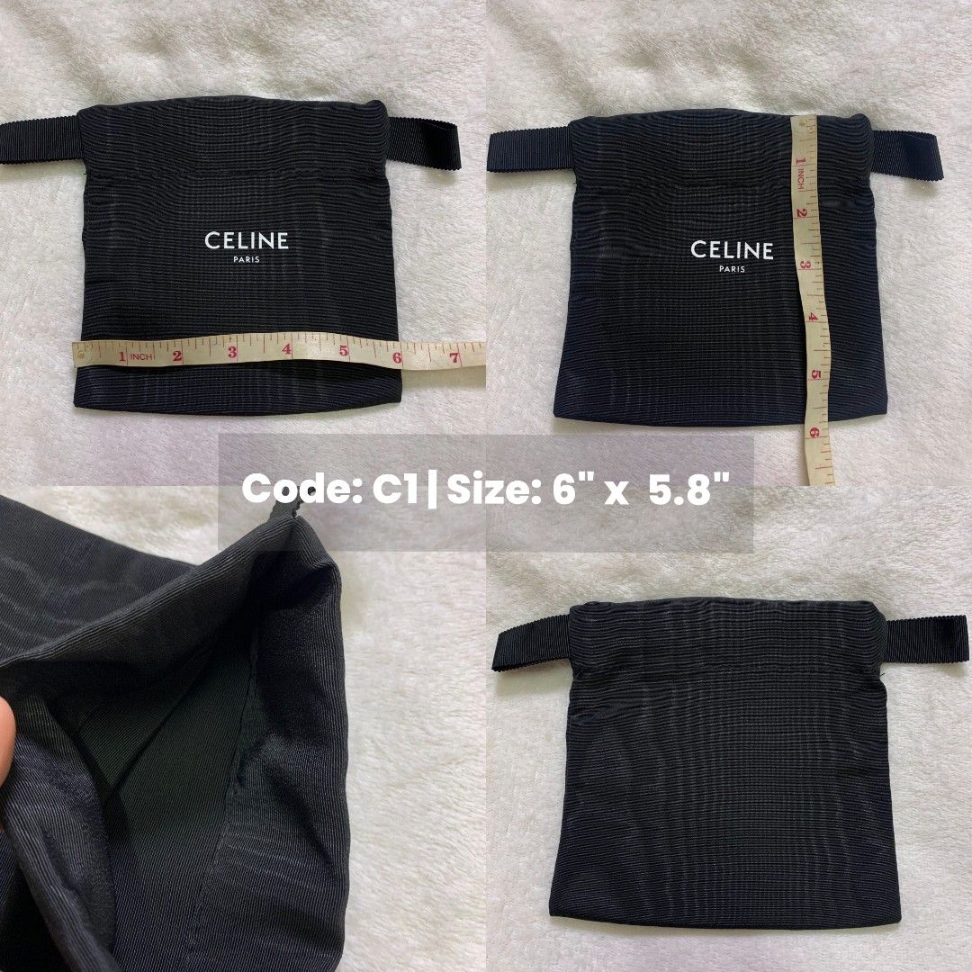 Celine Pouch Bag Dust Bag (Category: Luxury Bags & Wallets) located in Manila. Submitted by poupeefrills (Listing ID 1444879417, Image 1). Description: - Color: Black fabric with Celine Paris logo - Closure: Drawstring - Perfect for storing small accessories, jewelry, or other valuables • C1 - 500 • C2 - 350 This shop is not affiliated with any of the brands featured in this account. All rights and registered trademarks remain the property of the