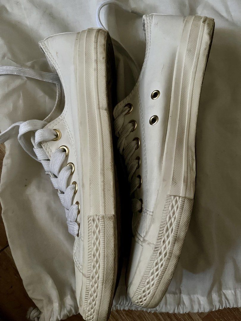 Converse All Star White Low Top Sneakers (Category: Sneakers) located in Quezon City. Submitted by marceline_am (Listing ID 1444932176, Image 3). Description: - Classic white Converse All Star low tops - Leather cream/white - Size 6 men’s, 8 women’s - no shoe box - Gold eyelets.