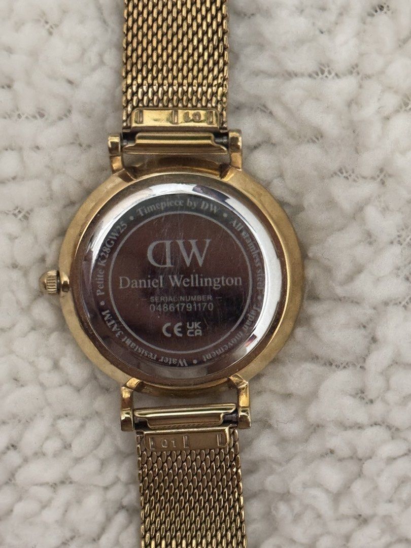 Daniel Wellington Petite DW Watch Gold Mesh Strap (Category: Women's Watches) located in Taytay. Submitted by kylalm (Listing ID 1444870730, Image 2). Description: - Authentic Daniel Wellington Petite DW Watch - Elegant Gold Mesh Strap - Classic White Face - Water Resistant up to 3ATM - Durable All Stainless Steel Construction - Reliable Japanese Movement - Serial Number: 04661791170 - CAN SHOW E RECEIPT bought from Z app.