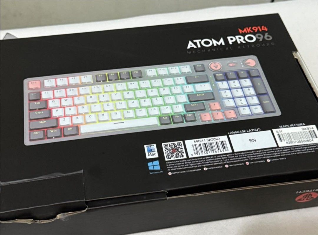 FANTECH MK914 ATOM PRO96 Mechanical Keyboard (Category: Computer Keyboard) located in Marikina City. Submitted by cristakyo (Listing ID 1444876706, Image 2). Description: FANTECH MK914 ATOM PRO96 Mechanical keyboard -95%keys form factor -3 connection modes (usb,Bluetooth and 2.4 ghz connection. -Long lasting battery up to 260hours per charge -Sound absorbing silicon -Built -In Volume Knob -5 pin hot- swappable -Blue Switch- Clicky Keys Technical 