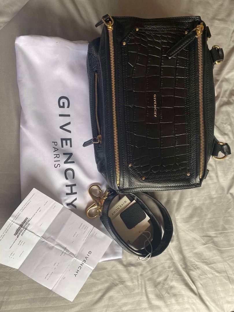 Givenchy Pandora Medium Croc Embossed Leather Bag Black (Category: Luxury Bags & Wallets) located in Quezon City. Submitted by cnalejandro (Listing ID 1444977077, Image 2). Description: - Authentic Black Givenchy Pandora Medium bag - Luxurious croc-embossed leather - Elegant gold hardware - Comes with dust bag, strap, and original receipt, care card and leather swatch - Ideal size for everyday essentials.