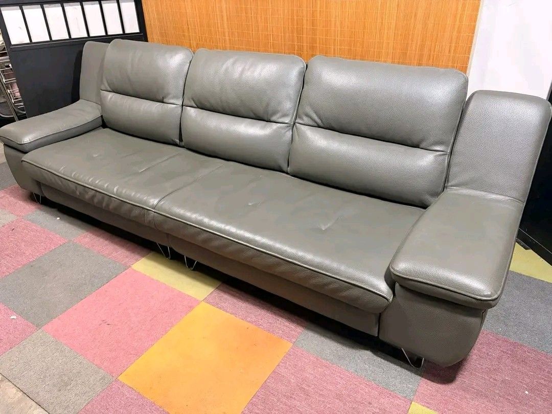 Grey Leather 3-Seater Sofa (Category: Sofas) located in Manila. Submitted by eloizavill76462 (Listing ID 1444885257, Image 3). Description: LONG!!! Modern 6-Seater Leather Sofa Thick 🇮🇹Italian Leather!!! NAPAKAGANDA!!! PURE FOAM SEATS!!! SUPER SOFT & COMFY!!! YAYAMANIN!!! PANG BUONG PAMILYA!!! VERY BIG & LONG!!! 116L x 40W x 17H seat height inches Sandalan height 38 inches In VERY good condition .