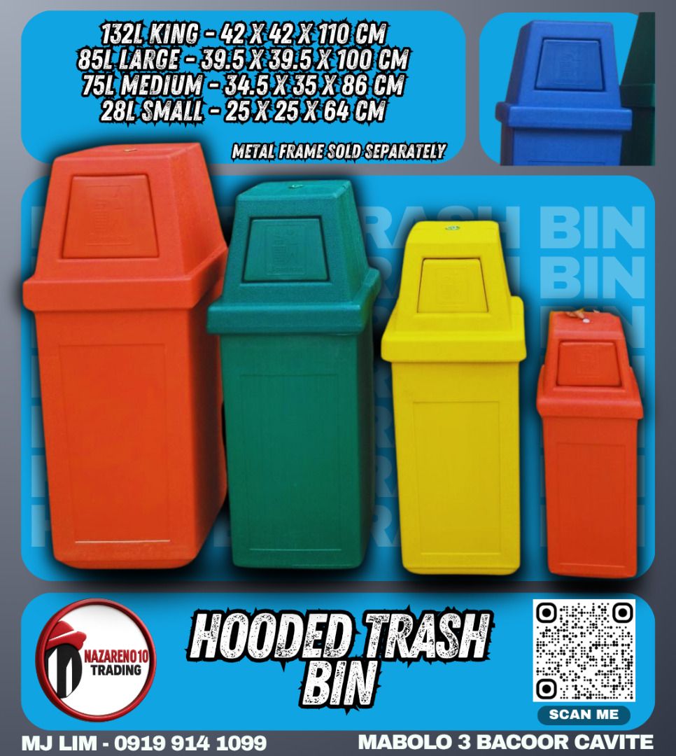 Hooded Segregation Trash Bin (Category: Storage Boxes & Baskets) located in Bacoor. Submitted by zealmountain-375a (Listing ID 1444907661, Image 1). Description: (w/ or w/o METAL FRAME) 132L King - 42 x 42 x 110 cm 85L Large - 39.5 x 39.5 x 100 cm 75L Medium - 34.5 x 35 x 86 cm 28L Small - 25 x 25 x 64 cm (Metal Frame by 2's/3's Sold Separately) .