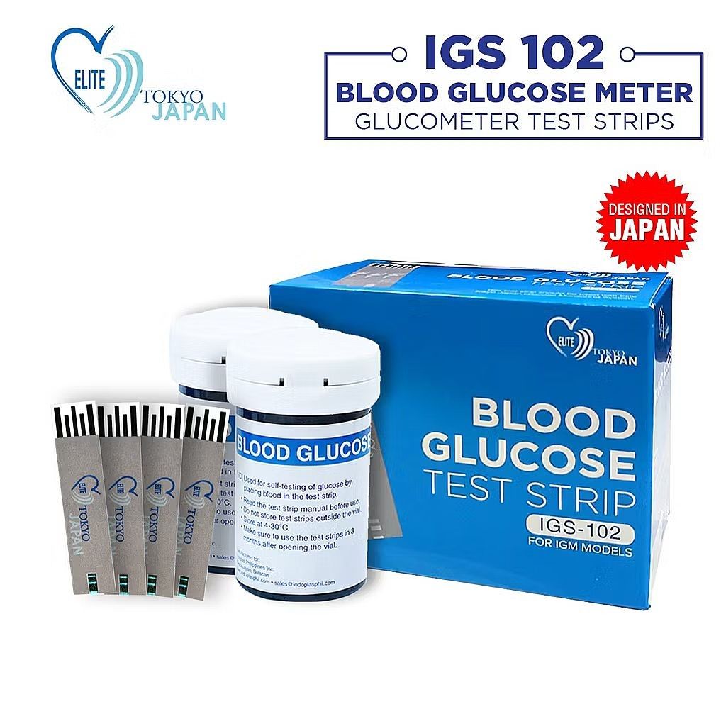 Indoplas Test strips 50pcs Glucose igs 102 (Category: Medical Supplies & Tools) located in Quezon City. Submitted by ana-chan (Listing ID 1445027179, Image 1). Description: - Brand: Elite Tokyo Japan - Model: IGS-102 Blood Glucose Test Strips - Origin: Designed in Japan - Compatibility: For IGM-103 and IGM-105 Series Glucose Meters - Purpose: Blood glucose monitoring last photo sample only (not included) sold per box expiry date Feb.2027.