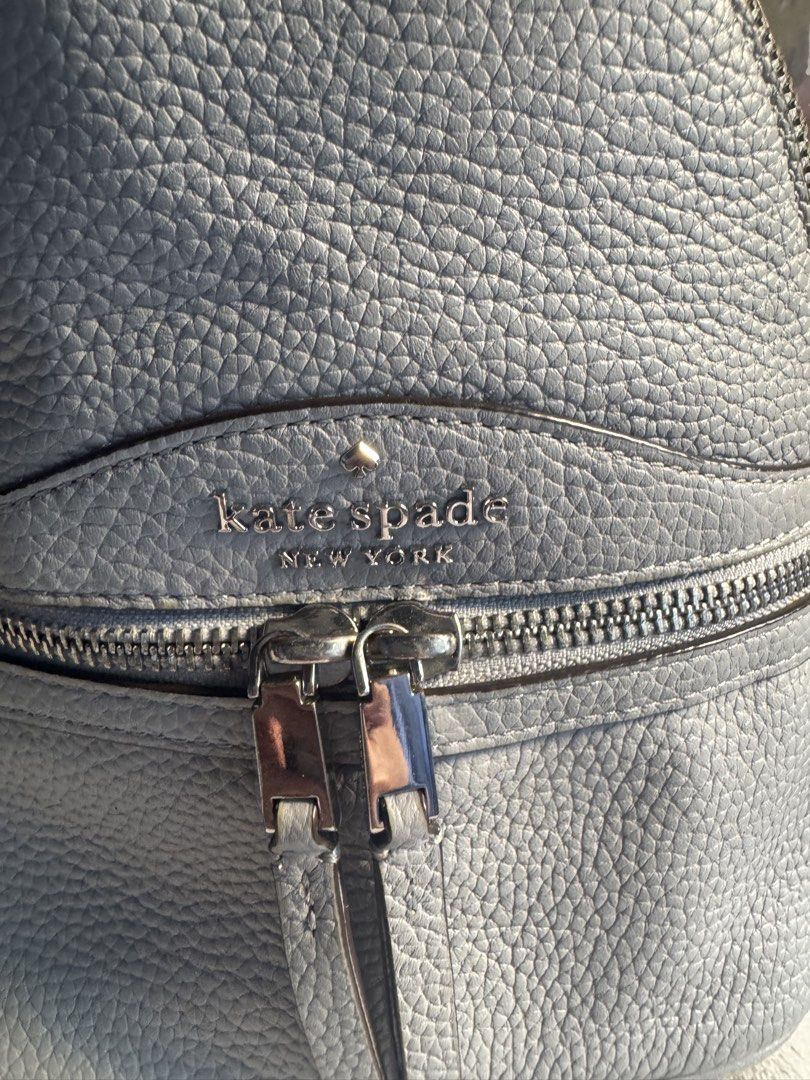 Kate Spade New York Pebble Leather Backpack (Category: Luxury Bags & Wallets) located in Paranaque City. Submitted by msjam63 (Listing ID 1444952465, Image 2). Description: - Light blue Kate Spade mini backpack -Detachable straps for sling,shoulder or backpack - Genuine pebble leather - Silver hardware with zip closures - Adjustable straps - Small interior - Ideal for everyday use -Brought from Canada.