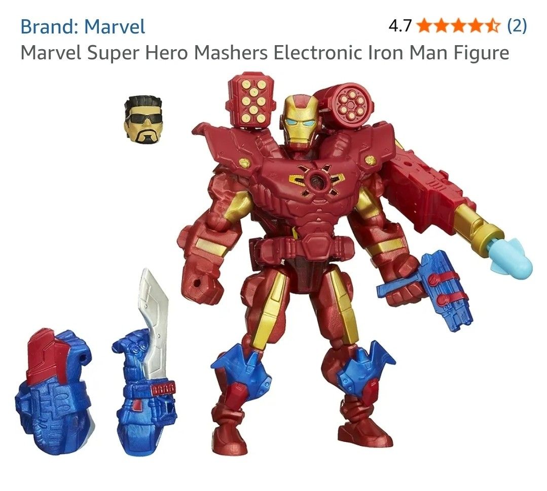 Marvel Super Hero Mashers Electronic Iron Man Figure (Category: Action & Battle Toys) located in Pasig City. Submitted by JRisEn (Listing ID 1445038234, Image 3). Description: - Marvel Super Hero Mashers Iron Man figure - Includes various accessories and customizable parts - Features light-up and launching missile functions - Recommended for ages 4 and up - Perfect for Iron Man and Marvel fans.