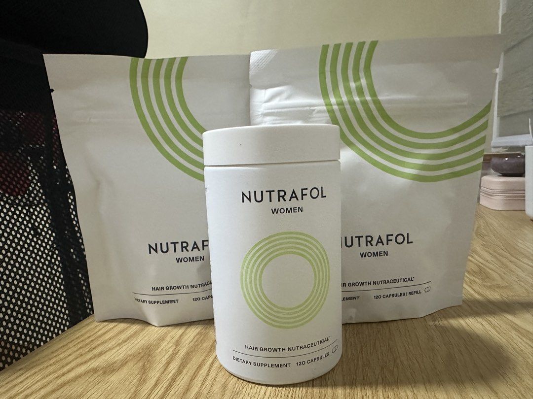 Nutrafol Women Hair Growth Nutraceutical Dietary Supplement 120 Capsules (Category: Health Food, Drinks & Tonics) located in San Fernando. Submitted by dtcmallari (Listing ID 1444906894, Image 1). Description: - Nutrafol Women Hair Growth Supplement - Includes: 1 bottle (120 capsules) + 2 refill pouches - Expiry Date: Bottle - February 2027, Pouches - April 2027 - Promotes hair wellness from within - Bought from AMAZON.