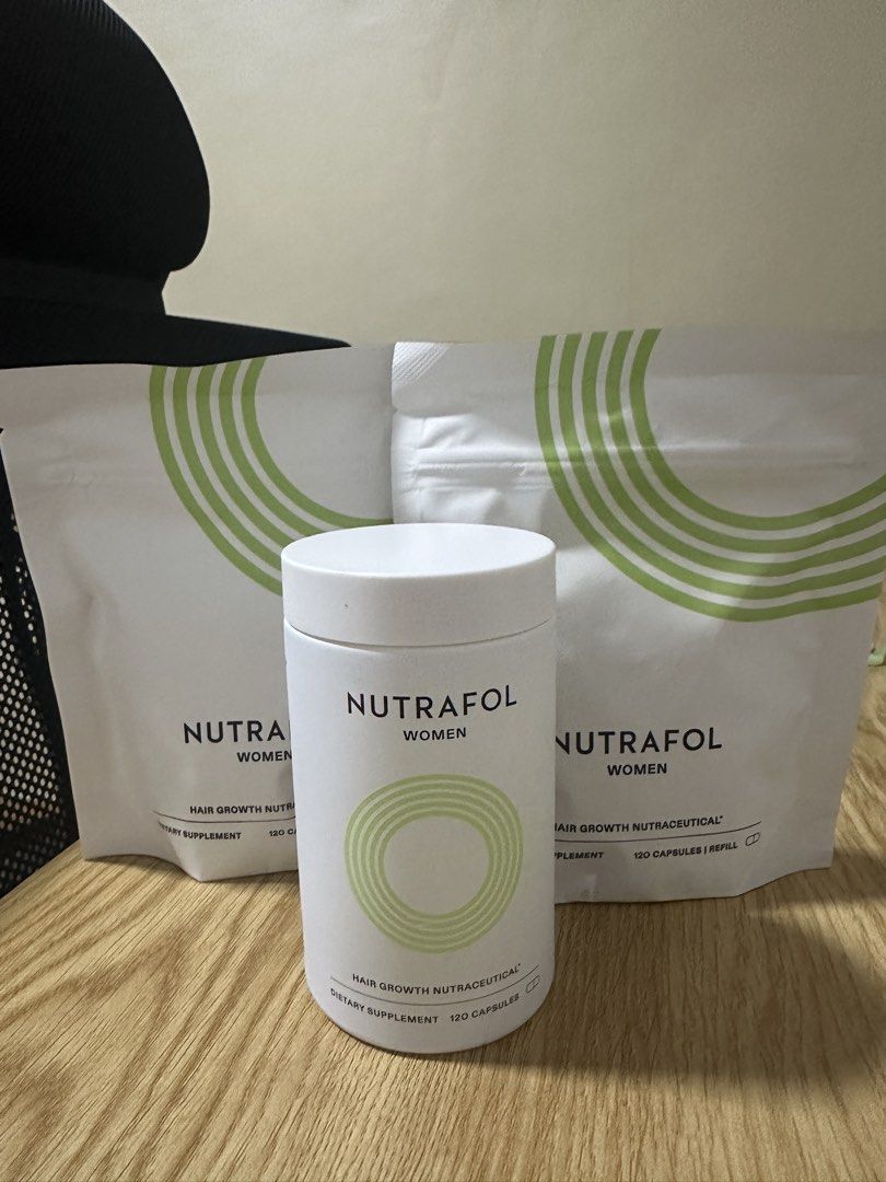 Nutrafol Women Hair Growth Nutraceutical Dietary Supplement 120 Capsules (Category: Health Food, Drinks & Tonics) located in San Fernando. Submitted by dtcmallari (Listing ID 1444906894, Image 2). Description: - Nutrafol Women Hair Growth Supplement - Includes: 1 bottle (120 capsules) + 2 refill pouches - Expiry Date: Bottle - February 2027, Pouches - April 2027 - Promotes hair wellness from within - Bought from AMAZON.