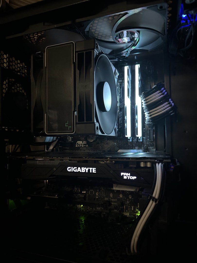 Pc unit (Category: Computer Parts) located in Quezon City. Submitted by lgae_23 (Listing ID 1445035393, Image 2). Description: Selling my own-built pc - i7 6700k - Deepcool AK400* - MOBO Asus Z170-a - 2x8 DDR4 4266Mhz G.Skill Trident Z* - PSU DarkFlash GS750M (C-Tier) * - Wifi Card Tp-link AX1800 * w/ box Cooler Master Extension Cables * ThermalRight C12C-S Case Fan RGB * MMA RGB hub * Inplay Meteor 06 Case no issues Storage: - Ramsta SSD S800128
