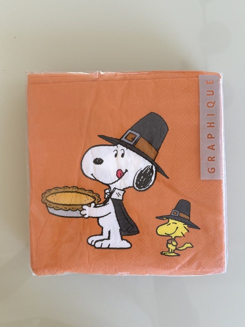Peanuts Snoopy Thanksgiving Napkin (Category: Dinnerware & Cutlery) located in Manila. Submitted by ikigai_lei (Listing ID 1444859390, Image 2). Description: - Features Snoopy and Woodstock in Thanksgiving outfits - Snoopy is holding a pie, Woodstock is beside him - Graphics brand - Ideal for your Thanksgiving celebration.