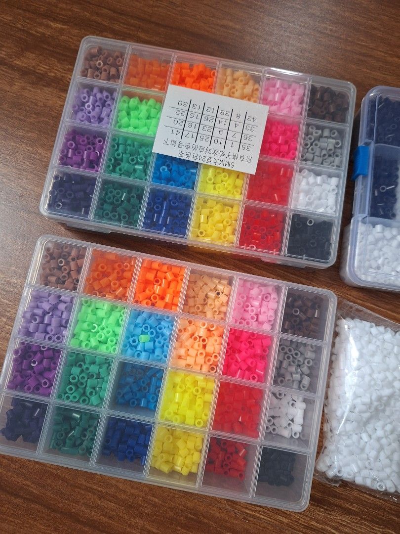 Perler Beads Kit 5mm with Iron and Accessories (Category: Craft Supplies & Tools) located in Subic. Submitted by prelovedprojectbyz (Listing ID 1444916272, Image 2). Description: 5mm With iron Includes 2 sets of beads (7000 pcs each set pero yung isa bawas na) Includes 4 boards (3 square, 1 circle) Accessories Not included: Yung plastic film and free pattern.