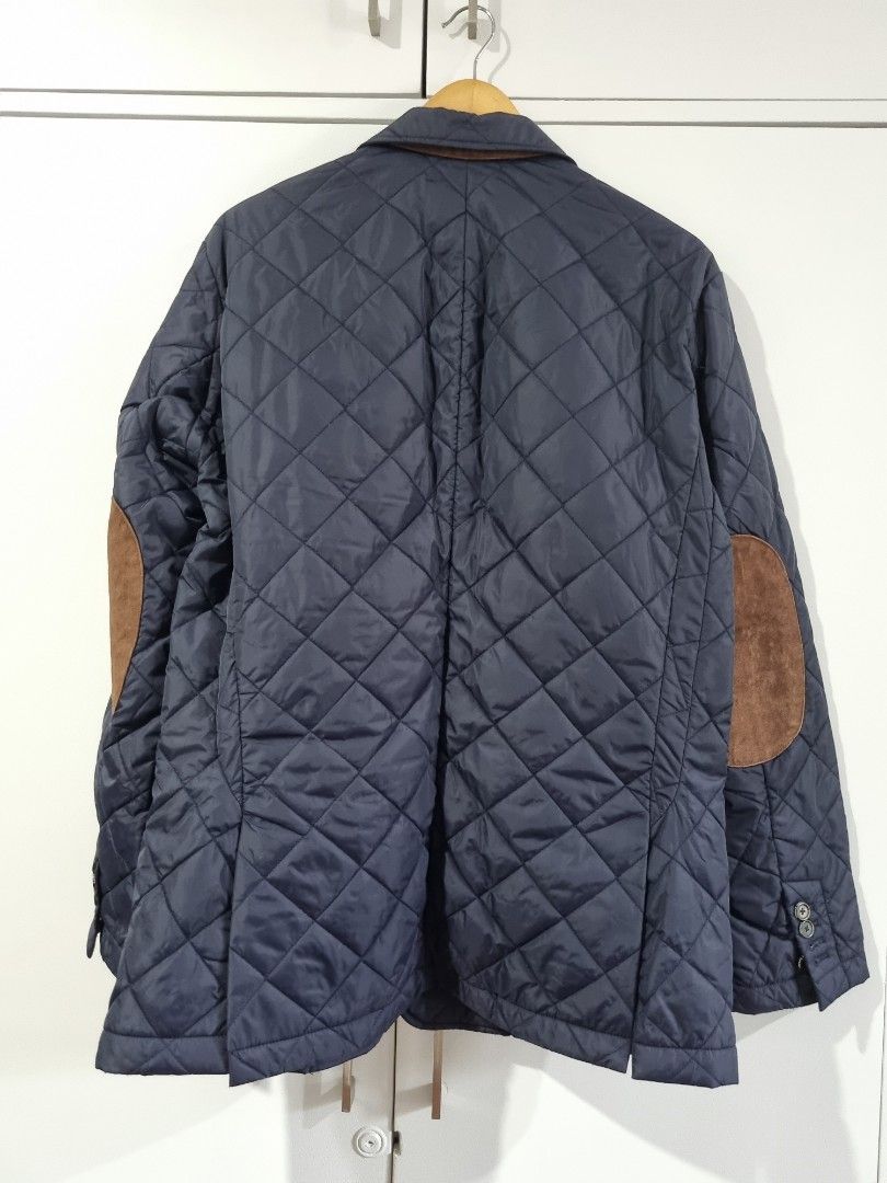Polo Ralph Lauren Quilted Jacket Navy M/M (Category: Coats, Jackets and Outerwear) located in Makati City. Submitted by amveee (Listing ID 1445041720, Image 2). Description: - Navy blue quilted jacket - Brand: Polo Ralph Lauren - Size: M/M - Features suede elbow patches - Button closure - Front pockets - Made in China - Ideal for layering.