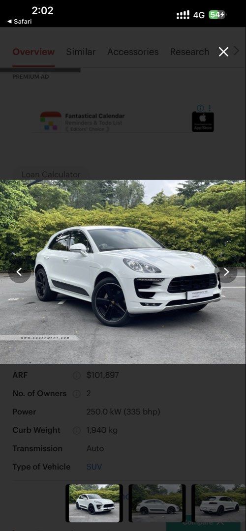 Porsche Macan S PDK 3.0 (A) (Category: Used Cars) located in Singapore. Submitted by moovingfast (Listing ID 1444913320, Image 1). Description: Stock White Porsche Macan SUV bought directly from Porsche Singapore under preowned car sale(Purchase and warranty invoices can be shown upon viewing) - Under Porsche warranty till 3 Aug 2027. Eligible for warranty extension. - Factory sport mode and Factory sport Exhaust option(rare in market) - Factory 