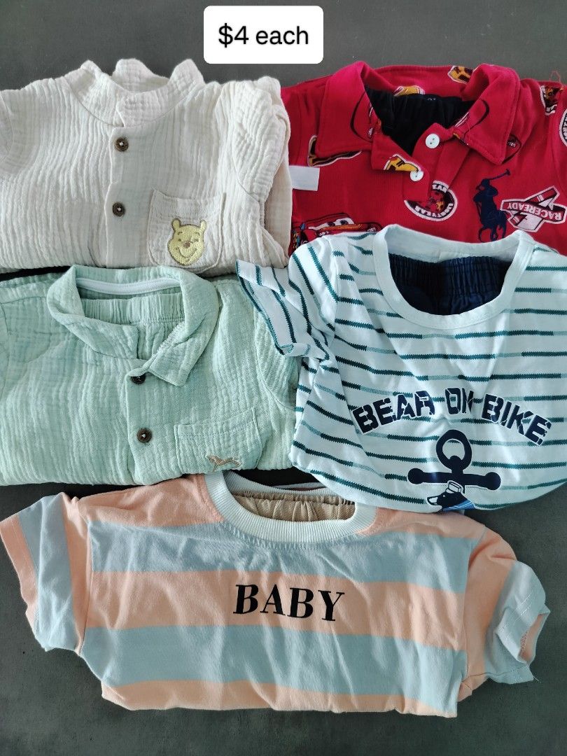 Preloved sets (Category: Babies & Kids Fashion) located in Singapore. Submitted by busybusy555 (Listing ID 1444869113, Image 3). Description: - Green and black striped baby romper - Gap sets still in very good condition. Price as listed in each photo.