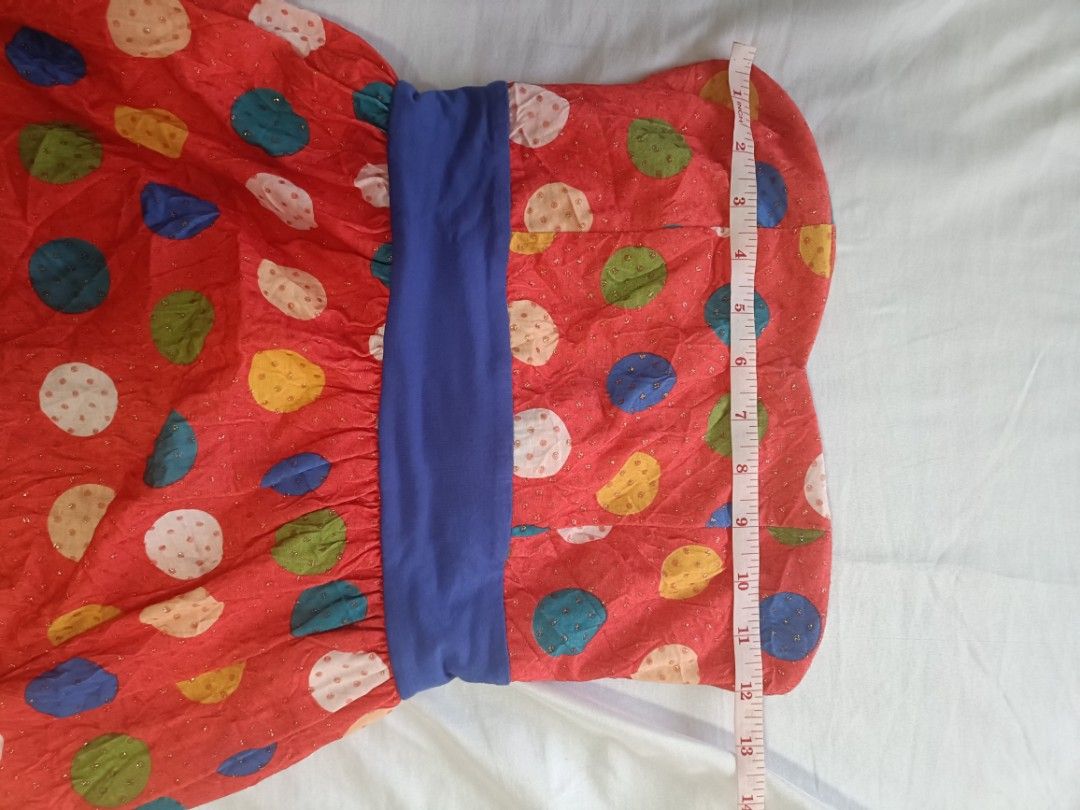 Red Polka Dot Strapless Dress with Blue Sash (Category: Babies & Kids Fashion) located in Quezon City. Submitted by qcard13 (Listing ID 1444871855, Image 2). Description: - Adorable strapless dress - Red base with colorful polka dots - Features a cute blue sash tied at the front - bubble type of skirt - Comfortable smocked bust - Flowy and fun skirt - Approximately 26 inches in length (bust to hem) - Ideal for summer parties and casual wear -may 