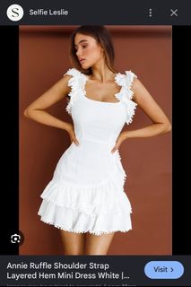 annie ruffle shoulder strap layered hem mini dress white Sheralle Ruffled Tier Bubble Hem Mini Dress