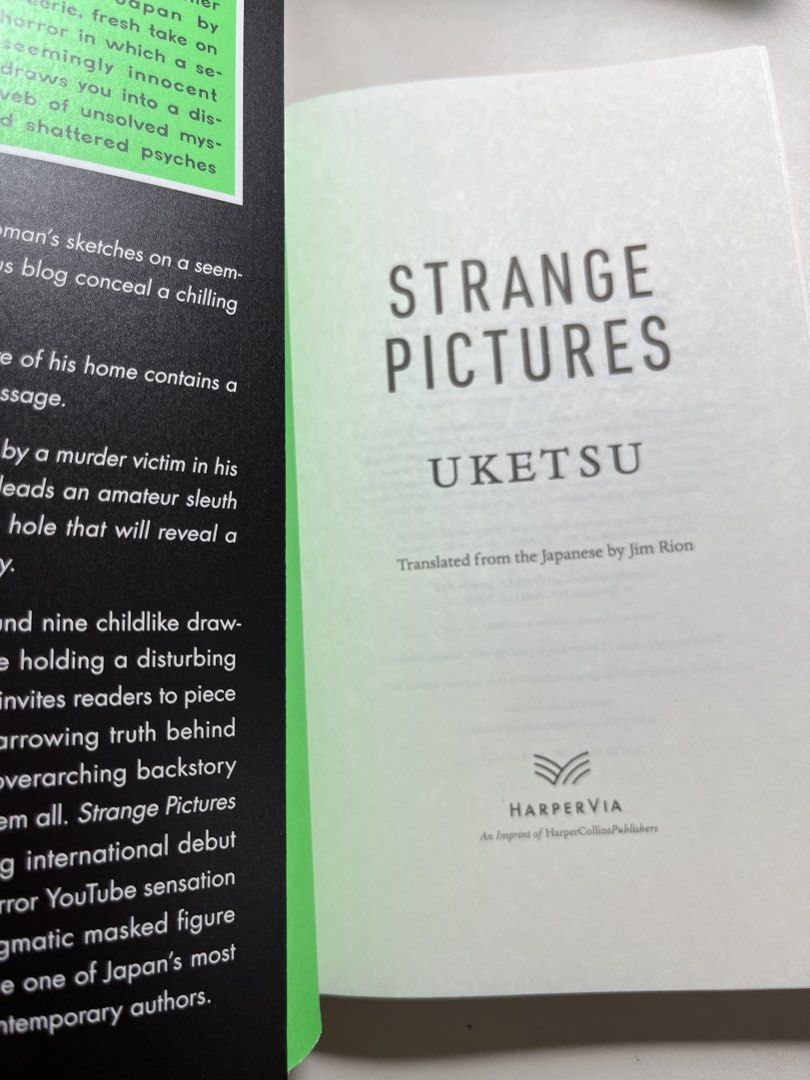 Strange Pictures by Uketsu (Category: Storybooks) located in Bocaue. Submitted by yncheoli (Listing ID 1444932852, Image 2). Description: -Strange Pictures by Uketsu -In good condition -bought (june 2026) in Fully Booked.